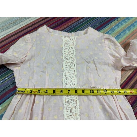 Vintage Carol Evans Girls Party Dress Pink Flocked Floral Print Wide Cuffs Sz 12 - Picture 9 of 12